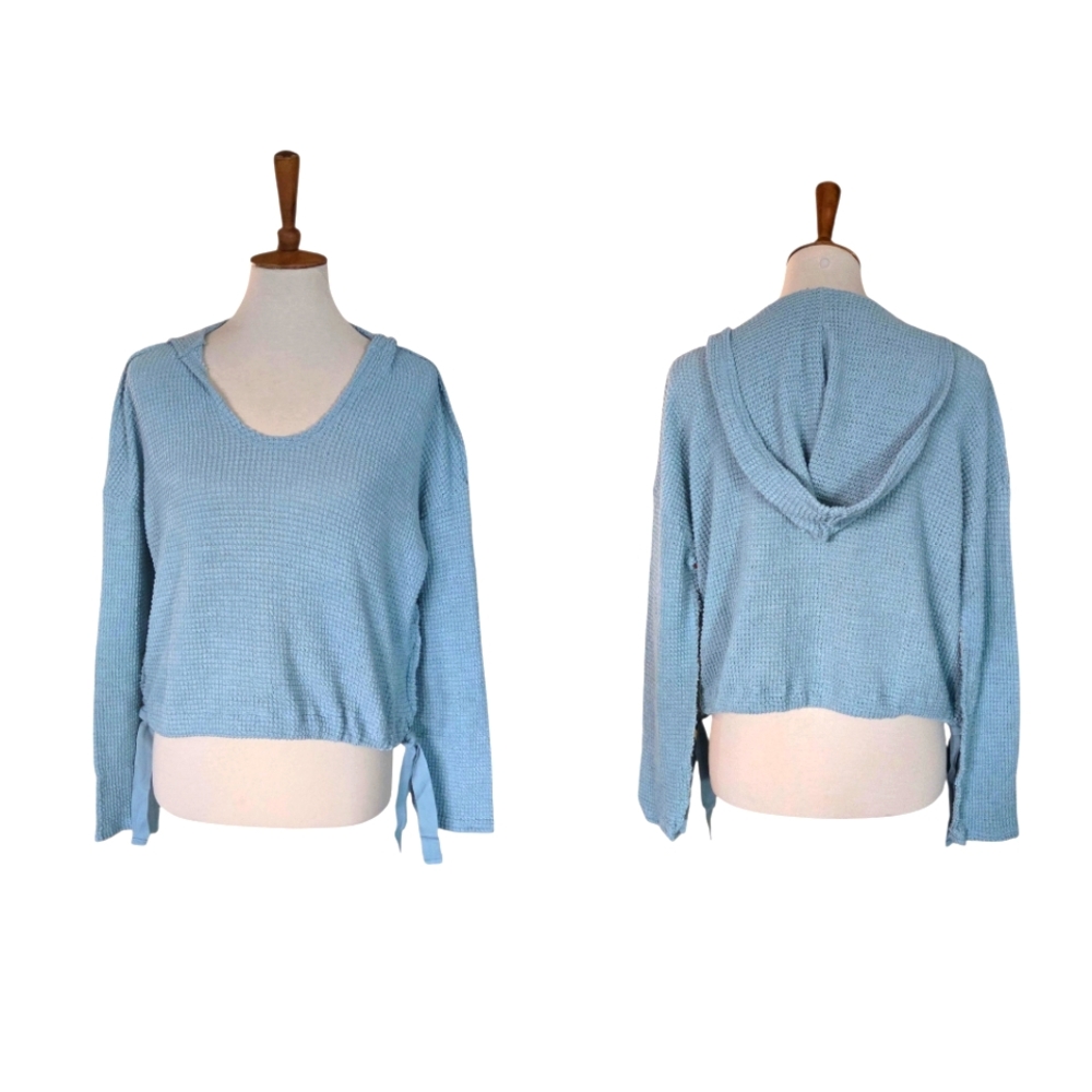 REVOLVE‎ hello nite Waffle Knit Cropped Hoodie In Seafoam NEW